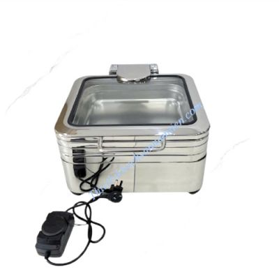 Nồi Hâm Buffet Điện Vuông Inox 304 Nắp Kính Bản Lề Trục Thủy Lực
