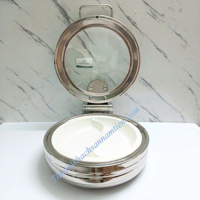 Nồi Hâm Buffet Tròn Bếp Từ Nắp Kính Khay Sứ NT0301045