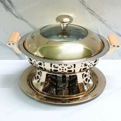 Nồi Lẩu Inox 304 Màu Vàng Cổ Điển Dùng Cồn NT0702018