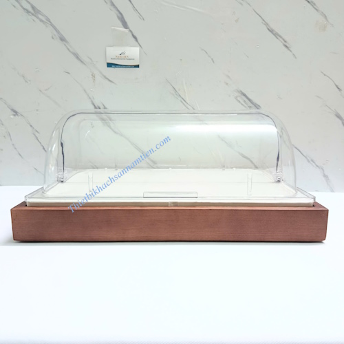 Thớt Gỗ Khay Sứ Nắp PC Trưng Bày Thức Ăn Buffet Chữ Nhật NT0309128