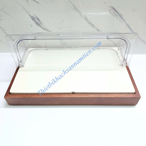 Thớt Gỗ Khay Sứ Nắp PC Trưng Bày Thức Ăn Buffet Chữ Nhật NT0309128
