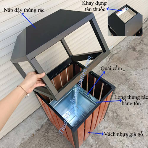 thùng rác gỗ ngoài trời đẹp