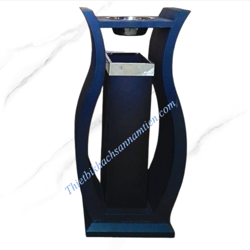 Thùng Rác Gạt Tàn Hình Bình Hoa Thép Sơn Đen