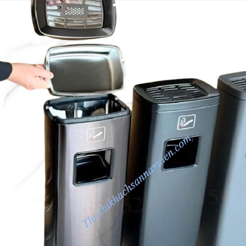 Thùng Rác Gạt Tàn Inox Hình Chữ Nhật Màu Xám NT0103075