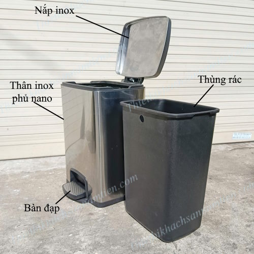 Thùng Rác Inox Đạp Chân Phủ Nano 20L