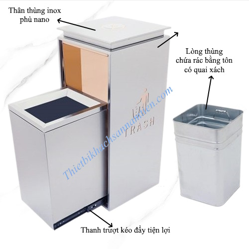 Thùng Rác Inox Phủ Nano Chống Bám Vân Tay Cao Cấp