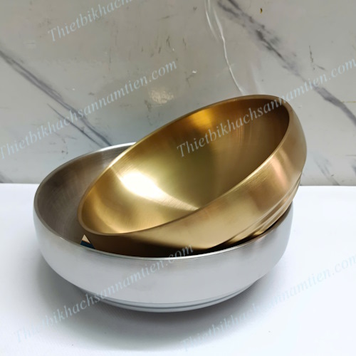 Tô Inox 304 2 Lớp Mạ Vàng Cách Nhiệt Chống Bỏng Kiểu Hàn Quốc NT0416050