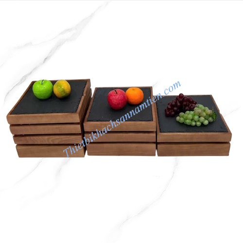 Giá Gỗ Đa Tầng Tấm Đá Phiến Đen Trưng Bày Buffet