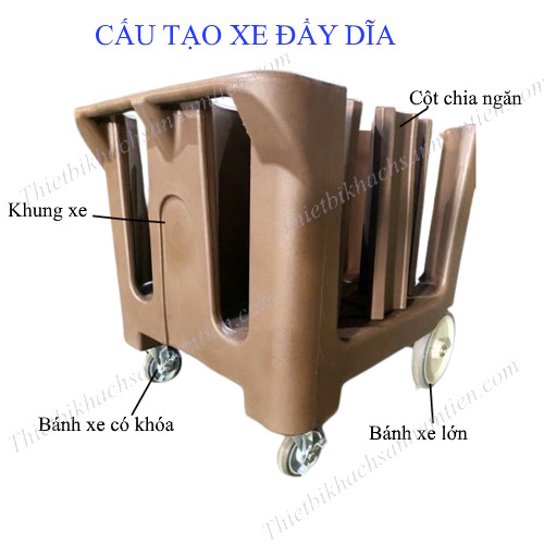 Xe Đẩy Dĩa, Chở Bát, Chén Đĩa Nhà Hàng Đa Năng Nâu Cỡ Trung