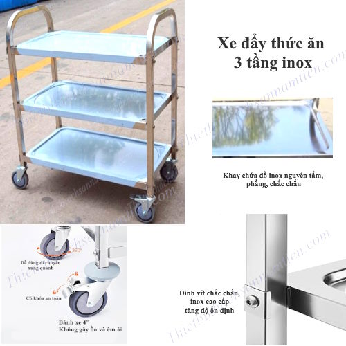 Xe đẩy thức ăn nhà hàng 3 tầng